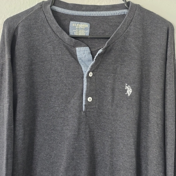 U.S. Polo Assn Mens Sweat Shirt  XL Long Sleeve Henley Gray  Exellent - Picture 5 of 10